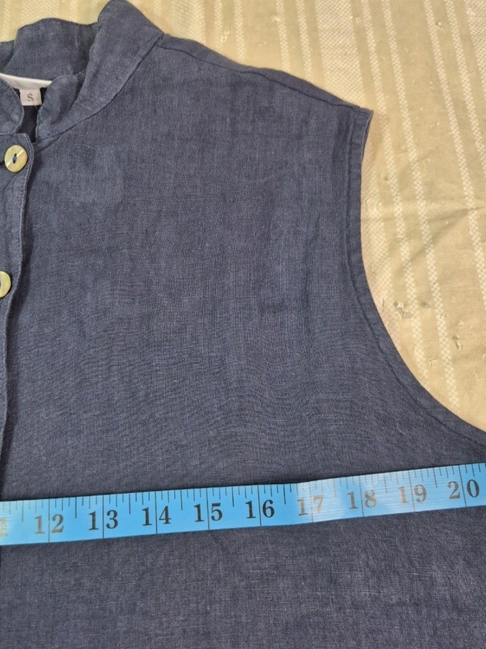 Bryn Walker Women Top Size S Sleeveless Mandarin Collar Linen Button Up Blue 68 - Picture 6 of 11
